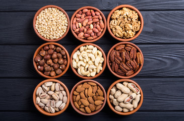 Mix of nuts : Pistachios, almonds , walnuts , pine nut , hazelnuts and cashew . Snack in bowl...