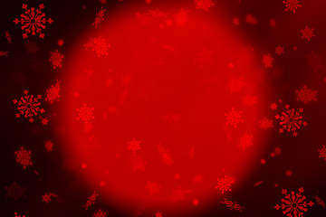 Christmas, New Year, red abstract background with snowflakes and snow, stars. A vignette, a copy of space.