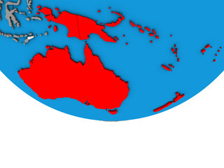 Australia on simple political 3D globe.
