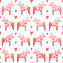 Seamless pattern in scandinavian style. Vector illustration with dala horses.