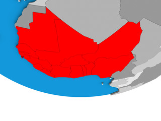Fototapeta premium Western Africa on simple political 3D globe.