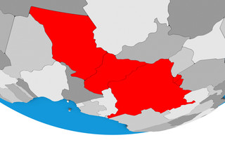 Central Africa on simple political 3D globe.