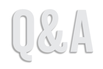 Q&A (Questions and Answers) text in minimalist white grey color 3D word shape and isolated on simple minimal white clean background.