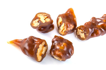 Tasty oriental sweets, churchkhela on  white background. Georgian national dessert