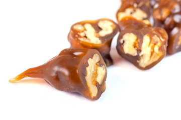 Tasty oriental sweets, churchkhela on  white background. Georgian national dessert
