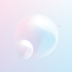Soft Holographic gradient spheres floating on a light pink and blue background