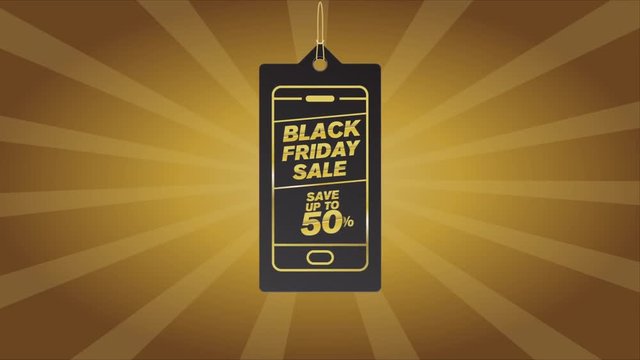 Black Friday mobile concept sale and discount with typographic design in a hanging label tag up to 50 or 70 percent. Inlcude Track Matte