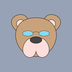 Bear with glasses.Face isolated animal for decoration. Children's drawing. Delicate colors.
