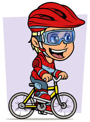 Cartoon blonde girl character riding on bicycle