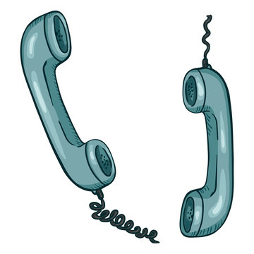 Vector Cartoon Illustration - Two Turquoise Telephone Handsets