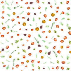 Seamless watercolor background with oranges and tangerines, watercolor illustration.