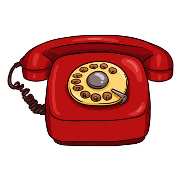 Vector Cartoon Classic Red Rotary Telephone