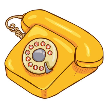 Vector Cartoon Yellow Retro Style Rotary Phone