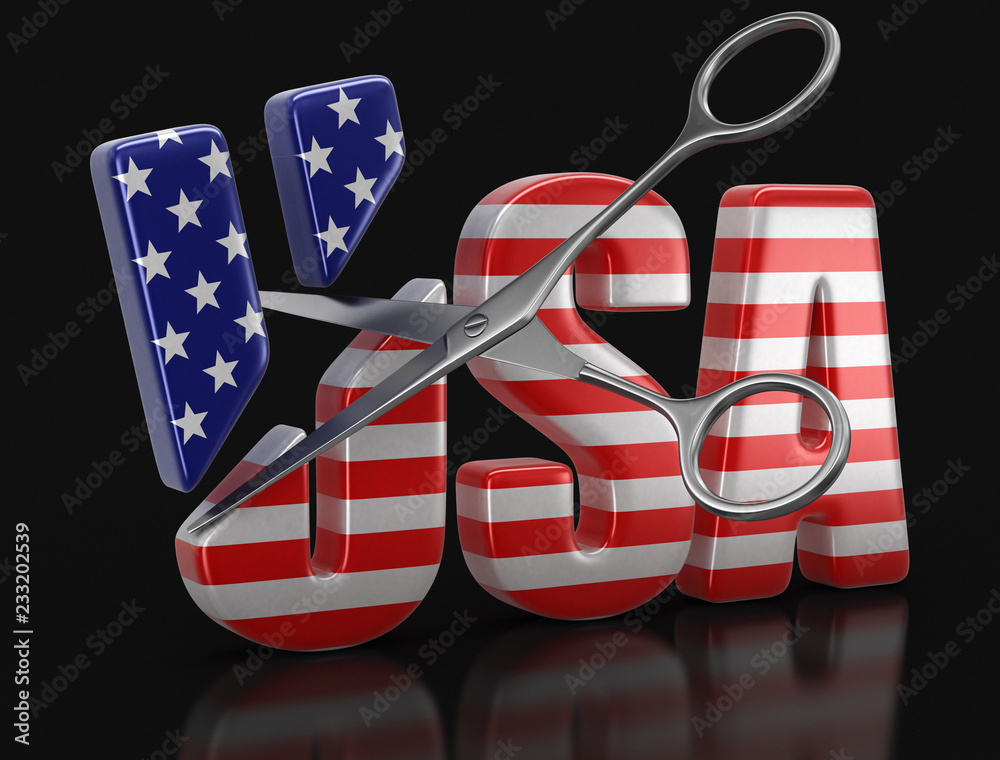 Poster scissors and text usa with flag. image with clipping path