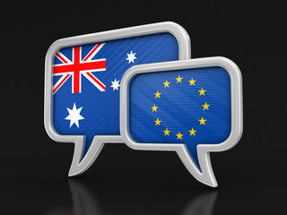 Speech bubbles with flags. Image with clipping path