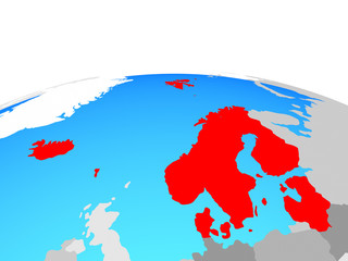 Northern Europe on political globe.