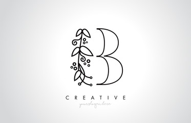B Letter Logo With Organic Monogram Plant Leafs Detail and Circle Design