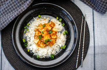 Spicy Tofu in a Sauce on Basmati Rice 