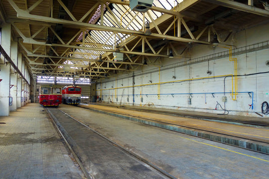 A maintenance hall for trains, depot