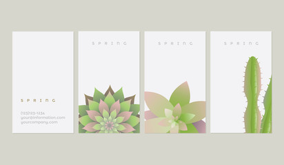Spring business card templates with green succulents and cacti plant