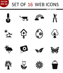 Spring. Set of 16 high quality web icons
