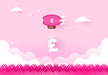  zeppelin carries pound money sign. Paper art  © mirsad