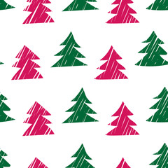 Shaded red and green spruce, Christmas trees. Seamless pattern