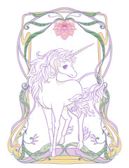 Unicorn and fantastic vintage flowers.