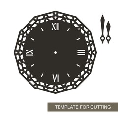 Openwork dial with arrows on white background. Template for laser cutting, wood carving, paper cut and printing. Vector illustration.