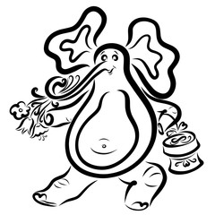 very funny elephant with a gift and a bouquet of flowers