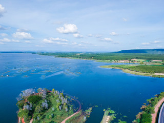 View around Thep Sada Bridge in Lam Pao Dam at Kalasin,Thailand.