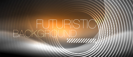 Neon circles abstract background, shiny lines