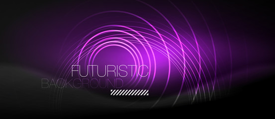 Dark abstract background with glowing neon circles