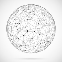 Big data icon. Artificial intelligence. Global network concept. Abstract geometric spherical shape with triangular shapes.Wireframe dotted sphere.