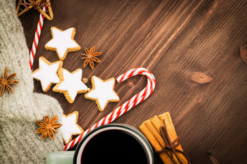 Winter and New Year theme. Christmas tea with spices