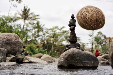 Stone balancing on the banks of the river