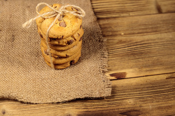 Chocolate chip cookies on wooden table