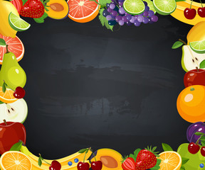 Fruits frame with chalk blackboard vector illustration