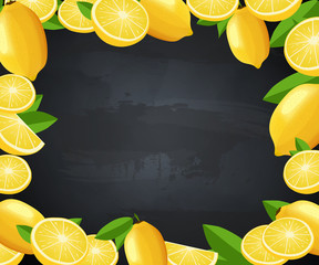 Poster with blackboard and frame with lemons vector illustration