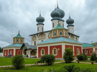 Fototapeta na wymiar Leningrad region. The Town Of Tikhvin. Tikhvin monastery. Assumption Cathedral, where the icon of our lady of Kazan is kept