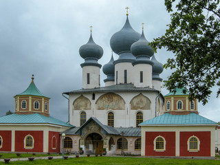 Fototapeta na wymiar Leningrad region. The Town Of Tikhvin. Tikhvin monastery. Assumption Cathedral, where the icon of our lady of Kazan is kept