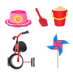 Set of colorful children's toys. Vector illustration.