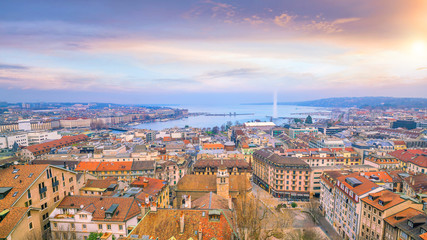 Obraz premium Top view of Geneva skyline from the Cathedral of Saint-Pierre