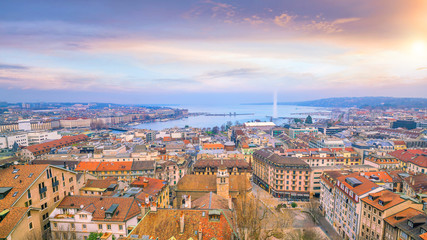 Top view of Geneva skyline from the Cathedral of Saint-Pierre