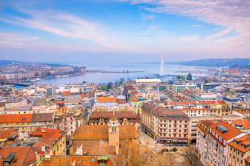 Fototapeta premium Top view of Geneva skyline from the Cathedral of Saint-Pierre