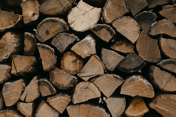firewood log texture. rural cozy background. Natural, organic