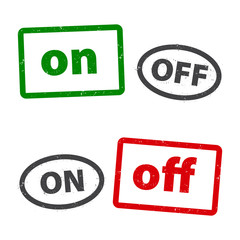 ON and OFF grunge rubber stamp  isolated on white background. ON and OFF signs in the oval. Flat design. Vector illustration EPS10. 