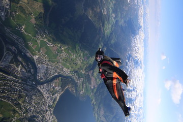 Wingsuti skydiving over Norway