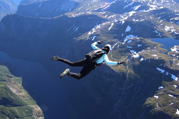 Wingsuit skydiving over Norway