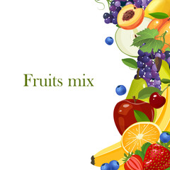 Fruits border isolated on white background vector illustration